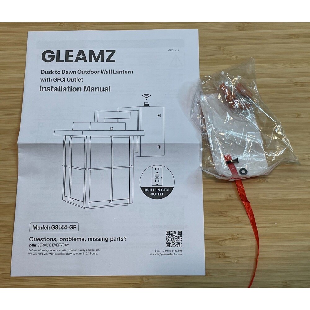 Gleamz Outdoor Wall Light with GFCI Outlet – Dusk to Dawn Sensor – ORB Gold Trim - Picture 16 of 16